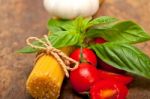 Italian Spaghetti Pasta Tomato And Basil Stock Photo