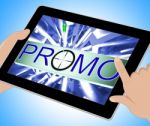 Promo Shows Promotion Discount Sale On Tablet Stock Photo