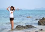 Beautiful Young Woman On Beach Summer Holiday Stock Photo