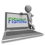 Fishing Laptop Means Online Sport Of Catching Fish Stock Photo