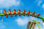 Zhuhai, Guangdong, China- Nov 9, 2017 : Tourist Enjoy A Fast Roller Coaster Ride At The Zhuhai Chimelong Ocean Kingdom Park In Zhuhai, China Stock Photo