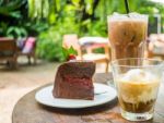 Coffee Drinks And Black Forest Cake Stock Photo