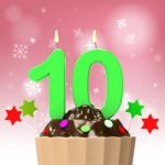 Ten Candle On Cupcake Shows Colourful Event Or Birthday Party Stock Photo