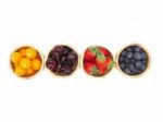 Fresh Summer Fruits, Cherry, Strawberry, Cape Gooseberry And Blu Stock Photo