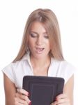 Beautiful Woman With Tablet Computer Stock Photo