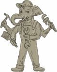 Ganesha Elephant Handyman Tools Drawing Stock Photo