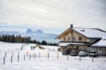 Couple Walking On The Alp In Rinderplatz Pasture In South Tyrol Stock Photo