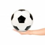 Hand Holding Soccer Ball Stock Photo