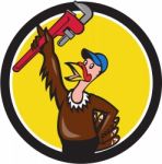 Turkey Plumber Raising Wrench Circle Cartoon Stock Photo