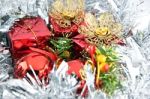 Silver Ribbon And Red Gift Box Stock Photo