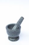 Stone Mortar And Pestle On White Background Stock Photo