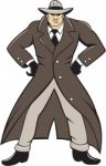 Detective Trenchcoat Hands Akimbo Cartoon Stock Photo