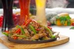 Original Fajita Sizzling Hot  On Iron Plate Stock Photo