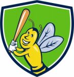 Killer Bee Baseball Player Batting Crest Cartoon Stock Photo