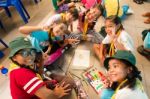 Student 9-10 Years Old, Scouts Work Together, Scout Camp In Bangkok Thailand Stock Photo