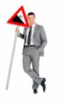 Businessman Steep Road Sign Stock Photo