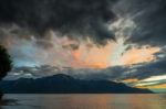 Sunset Over Lake Geneva At Montreux Stock Photo