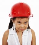 Girl Playing An Engineer Stock Photo