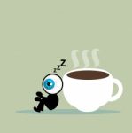 The Blue Eye Sleep With Coffee Cup Stock Photo