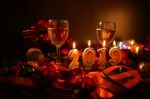 Glasses Of Champagne And New Year Decorations Stock Photo