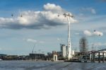 View Of The London Cable Car Over The River Thames Stock Photo