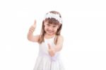 Happy Pretty Girl With Thumbs Up On White Background Stock Photo