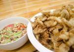 Fried Mushroom With Spicy Sauce Stock Photo