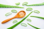 Aloe Vera Fresh Leaves With Slices And Aloe Vera Gel On Wooden S Stock Photo