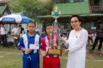 Bangkok, Thailand - Nov 2016: In The Nov 23, 2016. Youth Soccer Match, In Pieamsuwan Elementary School Stock Photo