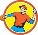 Baseball Pitcher Outfielder Throwing Ball Cartoon Stock Photo