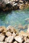 Beautiful Lagoon With Green Ocean Water Stock Photo