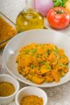 Curry Beef Rice And Potatoes Stock Photo