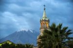 Volcano El Misti Overlooks The City Arequipa In Southern Peru. A Stock Photo