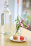 Sweet Macaron With Flower Stock Photo