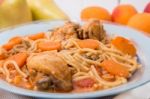 Spaghetti With Chicken And Carrot Stock Photo