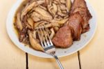 Venison Deer Game Filet And Wild Mushrooms Stock Photo