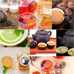 Collection Of Different Herbal Tea Infusion Collage Stock Photo