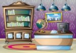 Cartoon  Illustration Interior Library Room With Separated Layers Stock Photo