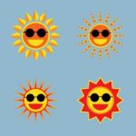 Sun Wearing Sunglasses Icon Set Stock Photo