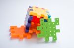 Colorful Plastic Jigsaw Puzzle Game Stock Photo