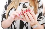 Woman Hand Holding Cellphone Stock Photo