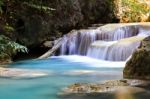 Beautiful Waterfall At Erawan National Park In Kanchanaburi ,tha Stock Photo