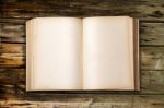 Old Antique Book On Wood Table Stock Photo