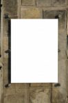 Blank Sign Over Pannel Rock Background Stock Photo