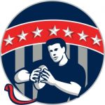 Flag Football Qb Player Running Circle Retro Stock Photo