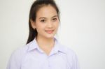 Portrait Of Thai High School Student Uniform Teen Beautiful Girl Happy And Relax, Stock Photo