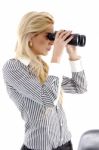 Lady Looking Through Binocular Stock Photo