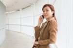 Portrait Of Thai Adult Businesswoman Beautiful Girl Calling Smart Phone Stock Photo