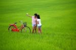 Two Girls Taking Photo Stock Photo