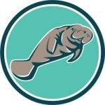 Manatee Sea Cow Circle Retro Stock Photo